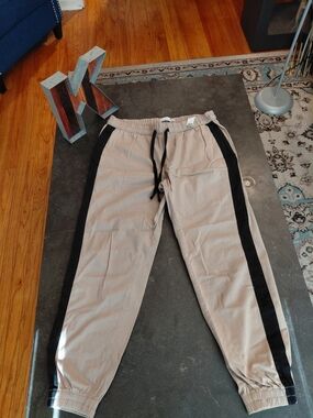 Topman Beige Joggers with Black Side Stripes